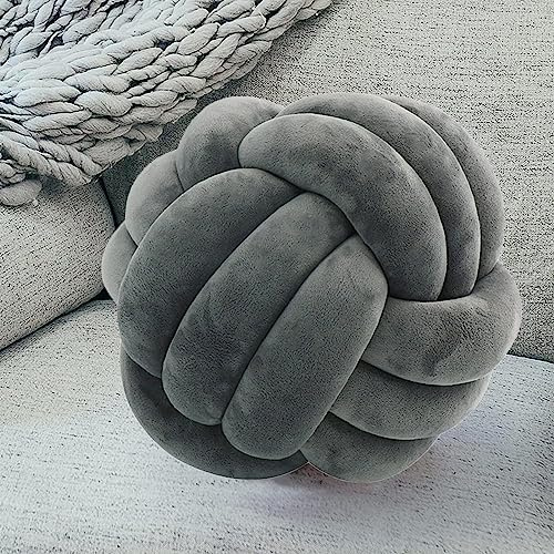 Soft Knot Ball Pillow, Short Plush Round Cushion, Plush Knot Plush Cushion for Home Decor (8.7 Gray)