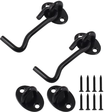 Cjueiom 2pcs Heavy Duty Shed Hook and Eye Latch Set, 75mm / 3 Inch Black Stainless Steel Cabin Hook and Eye Latch for Sliding Door Garage Barn Door Window Garden Shed