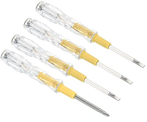 PATIKIL Voltage Tester AC 150-500V PH1 Contact Electrical Detector Slotted and Phillips Screwdriver with Neon Tube, Clear Yellow, 4pcs