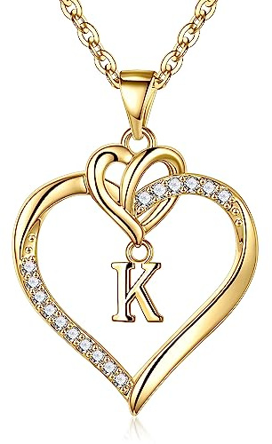 TINGN Gold Initial Necklaces for Women Girls, 14K Gold Plated Heart Letter K Pendant Necklace Dainty Heart Initial Necklaces Jewellery for Women Mothers Day Birthday Gifts for Mum Wife Girlfriend