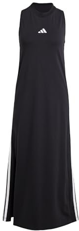 adidas Damen Essentials 3-Stripes Long Racerback Dress, Black/White, M