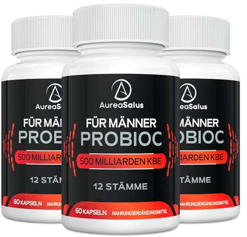 Aureasalus Probiotika für Männer, 500 Milliarden KBE 12 Stämme, für Männer Probioc mit Cranberry, Kurkuma, Goji-Beere,gluten- und milchfrei, 60 Kapseln