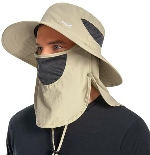 Bassdash Chapeau de Soleil Respirant UPF 50+ avec Couvre-Visage Amovible et Rabat de Cou Chapeau Unisexe à Large Bord résistant à l'eau pour la pêche la randonnée l'extérieur Les Hommes et Les Femmes