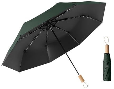 erised's bifrost Minimalistischer nordischer Stil Kleiner Sonnenschutz für Faltender Regenschirm 8 Rippen Reise Freien UV Schutz,Holzgriff,Koffer Kompakt Taschenschirm Damen und Kinder