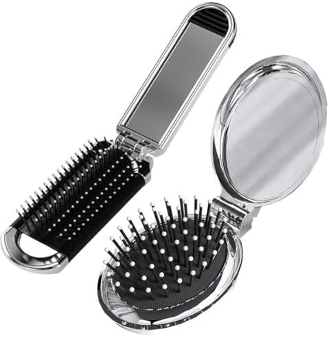 XPEX 2 Pezzi Spazzola per Capelli Pieghevoli con Specchio,Spazzola tascabile,Pettine per capelli mini tasca,Spazzola per capelli pieghevole a specchio per Viaggio,Portatile