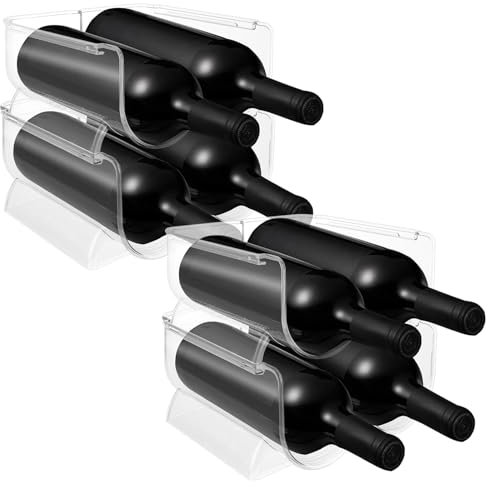 YAYODS 4PCS Stackable Wine Rack for Fridge, Plastic Wine Bottle Holder, Water Bottle Storage for Cabinet, Freezer, Countertop, Each Rack Holds 2 Containers, 20.5x20.5x10.5CM