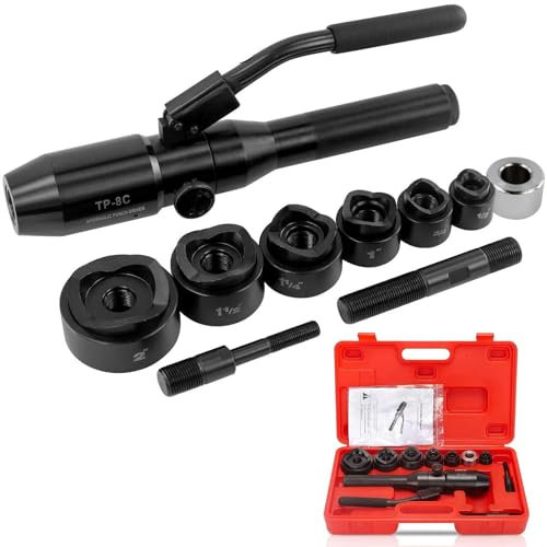 YANDDEA Kit de Sacabocados Hidráulicos, Perforadora de Láminas de Metal Excavadora de Agujeros Hidráulica, Punzonadora de Chapa Metálica con 6 Troqueles, para Aluminio, Latón,Black