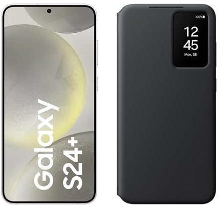 Samsung Galaxy S24+ AI Smartphone, 12 GB RAM, 256 GB Speicher, Marble Gray, 3 Jahre Herstellergarantie + Smart View Wallet Case Black