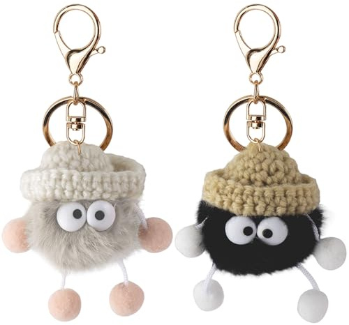 SSKHE Lot de 2 porte-clés mignons avec breloque en peluche douce pour voiture, moto, pendentif et porte-bonheur, mini porte-clés en peluche pour décoration de sac à dos, sacs à main, Noir , taille