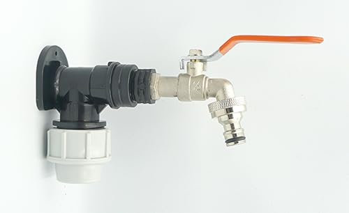 MDPE Compression Wall Plate Elbow (25mm) + 1/2 Lever Tap & Zinc Chrome Snap On Connector