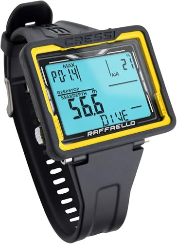 Cressi Raffaello Diving, Computer Subacqueo di Ultima Generazione con Ampio Schermo Rettangolare ad Alto Contrasto per la Massima Leggibilità dei Dati Possibile Unisex Adulto, Nero/Giallo, Unica
