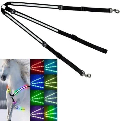 Collier de Plastron de Cheval à LED,Réglable Harnais de Cheval,Chevaux Ceinture de Cou Équipement de Sécurité Équestre,Visibilité et Sécurité Accrues pour L'équitation de Nuit（8 Couleurs réglables）