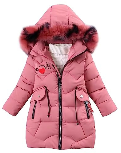 linboo Enfant Fille Manteau d'Hiver Doudoune Chaud Veste à Capuche Fourrrure Parka Rembourré Blouson Imprimé Lettre LOVE