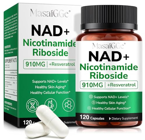 NAD Supplements with Nicotinamide Riboside & Trans-Resveratrol 910mg, 3-in-1 Anti Aging Formula for Cellular Energy and Healthy Aging Support, Promote Longevity & Vitality, 120 Capsules