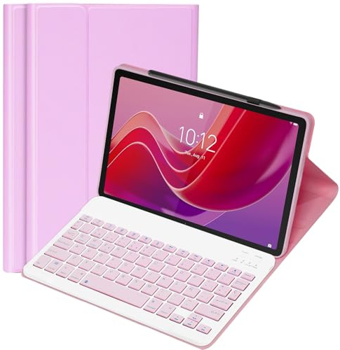 KTOITION Funda con Teclado para Lenovo Tab M11 (TB-330FU/330XU) 11, Español Ñ, Funda Giratoria Y Teclado Bluetooth Desmontable con Portalápices (Rosa)