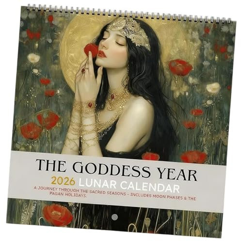 Calendario annuale della Dea 2026, Calendario lunare di 12 mesi con festività pagane, fasi lunari ed eclissi, agenda mensile splendidamente illustrata con donne per gli amanti della (1pcs)