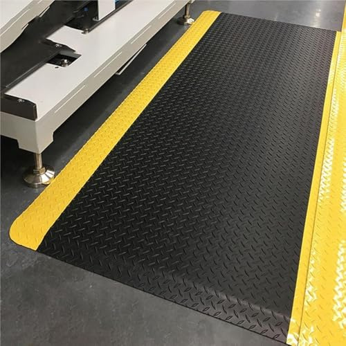 Tapis Anti-Fatigue Robuste, Ergonomique et antidérapant, Noir et Jaune, for Usage Industriel et Commercial.(2.5cmx50x125cm)