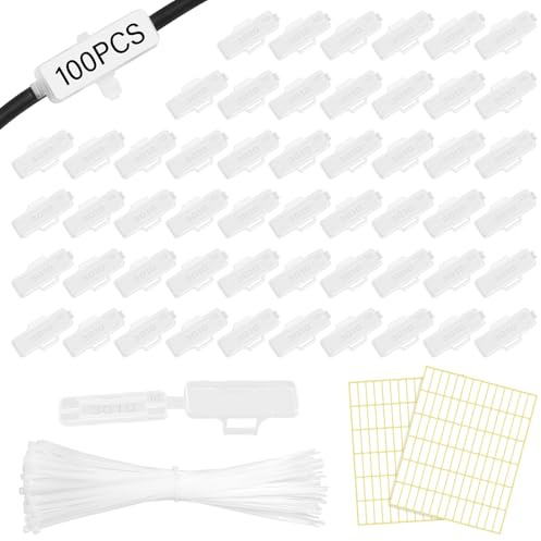 Itharon 100 Pièces Boîte d'Identification d'Étiquettes pour Câbles, Étiquetage pour Câbles, Marquage de Câbles, pour Câbles — Contient 100 Marqueurs de Câble, 100 Attaches de Câbles, 168 Étiquettes