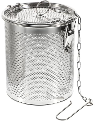 TOGEVAL Cesta de Acero Inoxidable para Cocción y Especias Colador Fino Desmontable para Sopa y Filtro Práctico con Cadena Larga y Ganchos