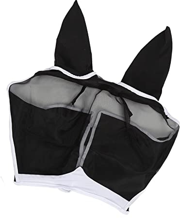 Qcwwy Máscara contra Moscas de Caballo con Orejas, Protección UV, Cubierta Facial de Malla Desmontable para Montar a Caballo en Verano (L)