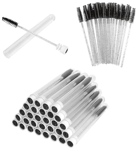 WOKICOR 30 Pezzi Scovolino Ciglia con Tubo, Scovolini Mascara Neri in Stile Cristallo, Spazzola per Extension Ciglia, per Ciglia e Sopracciglia, Accessorio Trucco Portatile