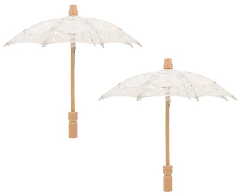 NOLITOY Sombrilla de Encaje para Boda Color Marfil de Algodón Bordado, Radio 15 Cm, 2 Unidades, Parasol Vintage para Fotografía de Novia y Accesorios de Festival