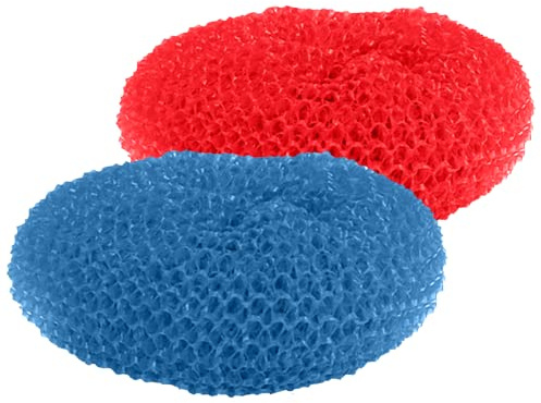 LOLA Plastic Mesh Scouring Pads - 2 Pack, 3.375 x 1.25, Non-Scratch Dish Scrubbers to Clean, Assorted & Random Colors, Red, Blue or Yellow