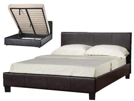 Comfy Living Storage Bed Faux Leather Double 4ft6in Ottoman Prado Black