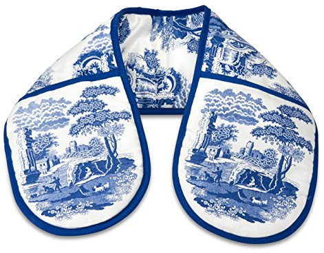 Spode x Blue Italian Double Oven Gloves - Cotton Kitchen Gloves, Comfortable, Blue & White, Machine Washable Kitchen Essential, Made in England