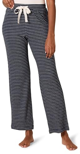 Amazon Essentials Pantalón de Pijama de Tejido de Rizo Ligero para Estar en Casa Mujer, Azul Marino Blanco Mini Rayas, XL