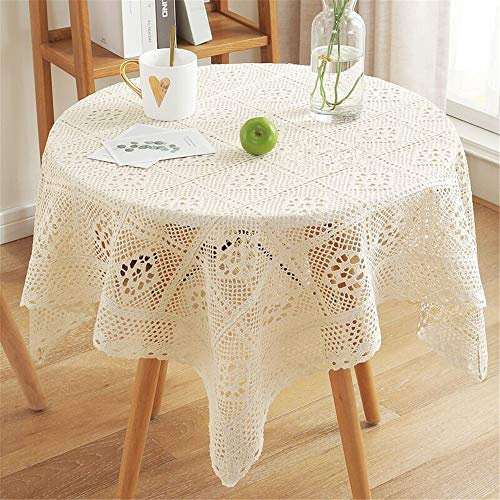 AMIPOS - Set di centrini in pizzo vintage quadrato beige all'uncinetto, 85 x 85 cm