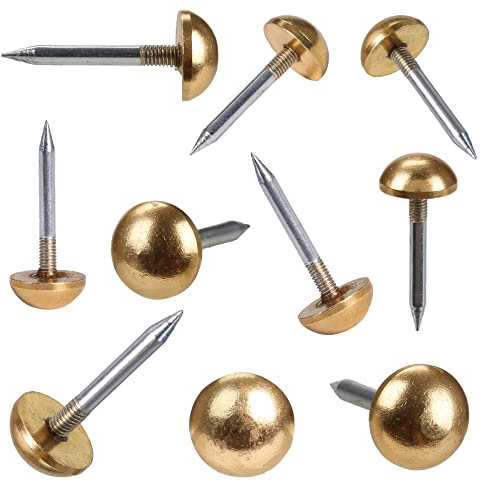 Retro Solid Pure Brass Tacks as Antique Upholstery Nails for Furniture, Decorative Push Pins for Wood,Carpet Tacks,Hardware Nails,Cap Nails,Thumb Tacks，Brass Fasteners(1/2,12mm Gold Color,20 Pcs)