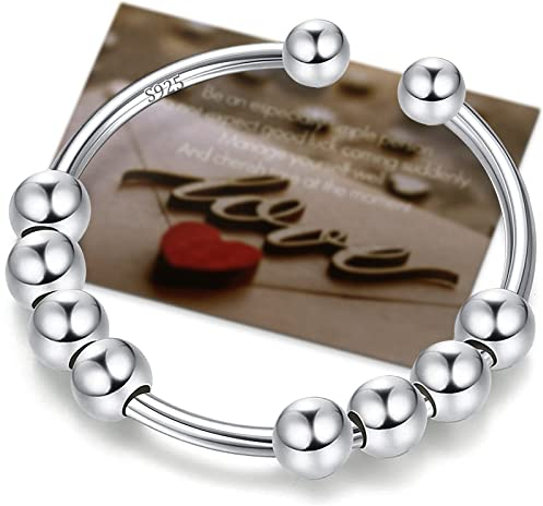 Anxiety Ring Silber 925 Stress Ring Damen Fidget Ring Damen,Stressring Silber Ringe 925 Frauen Angstring Silber Fidget Ring Spinner Ring Anxiety Ringe Verstellbar Ringe Für Frauen
