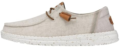 HEYDUDE Women's Wendy Washed Canvas Slip On Shoe, Cream, Size 11