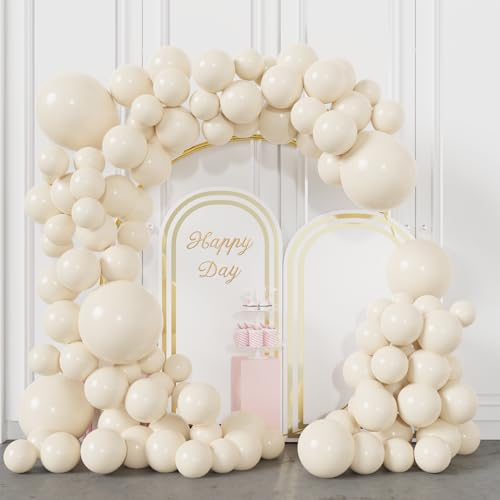 BIQIQI Palloncino Beige, Ghirlanda Palloncini Sabbia Bianca 113pcs Palloncini Nudi per Decorazione Festa di Compleanno, Matrimonio, Anniversario, Baby Shower