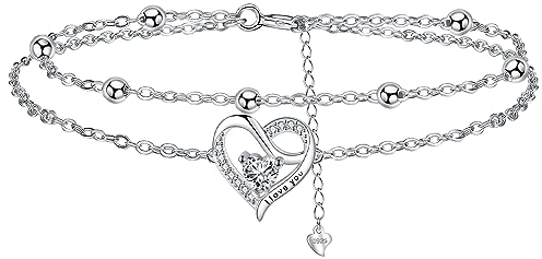 J.MUEN Herz Armband Silber 925 Damen Armkette mit Zirkonia Valentinstag Muttertag Geburtstag Geschenk für Mama Ehefrau Freundin
