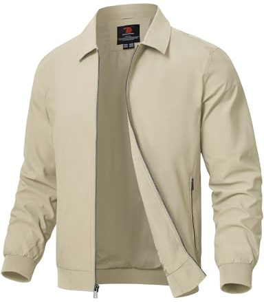 Rdruko Men's Casual Lapel Jacket Lightweight Outdoor Windbreaker Jacket Smart Spring Autumn Jackets for Sport Work Walking Hiking Golf Beige XL