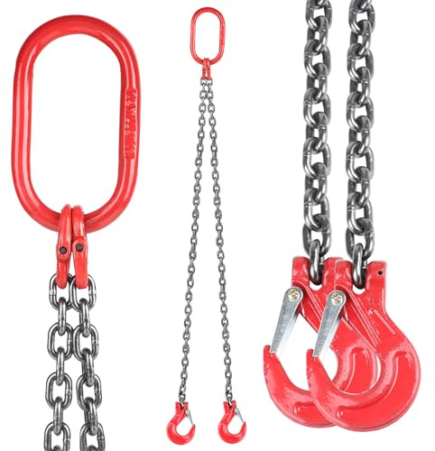 DBREAKS 2-Strang Kettengehänge, 2m 2T Krankette, Forstkette Rückekette, Anschlagketten mit Ø8mm Chokerkette Gabelkopfhaken, G80 Motorhebekette, Hohe Festigkeit Krangehänge