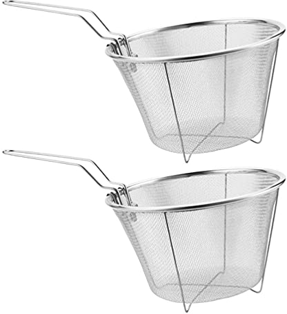 LXYDPZ 2pcs 15cm Round Wire Fry Basket Fine Mesh Stainless Steel Strainer Sieve Colander Strainer Basket with Folding Handle Kitchen Wire Skimmer for Frying Food Pasta Spaghetti and Noodle Silver