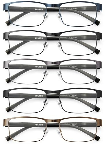 JOLISU 5PCS Lunettes de lecture pour hommes - Lunettes de lecture à monture métallique fine bloquant la lumière bleue pour hommes/femmes