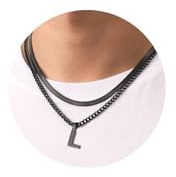 Halsband Mäns Kedja Med Bokstäver A-Z Silver Guld Svart Brevkedja Rostfritt stål Hängsmycke Halsband Dubbel Kedja Halsband Män 18 + 20 tums Graduation Födelsedagsgåvor För Män (Svart L)