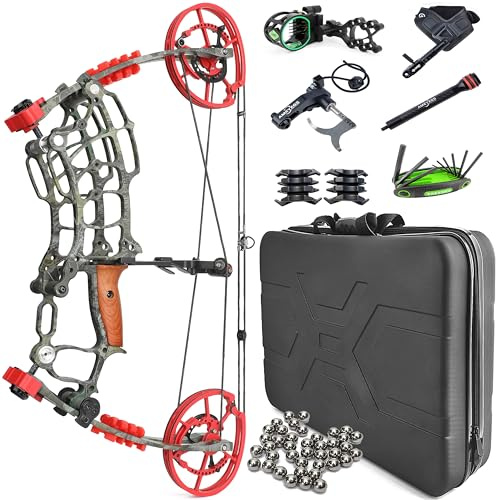 limaity Kit da tiro con Arco Composto a Doppio Uso, con Forza di trazione Regolabile da 40 a 60 libbre, Arco Composto ad ASSE Corto, Disponibile per manopola Destra o Sinistra‌(Kit 1-Verde Camo)
