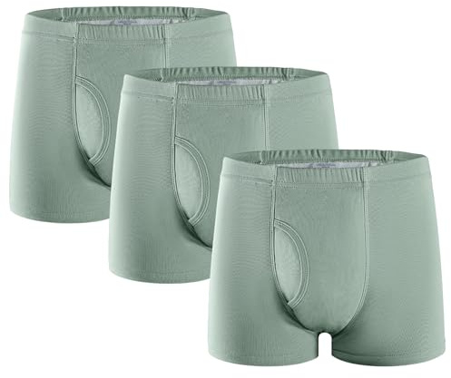 3 Pares de Calzoncillos para Incontinencia Hombre 250 ml Boxer de Algodón Lavable y Reutilizable con Almohadilla Absorbente Ropa Interior Absorbente Verde Talla XXL