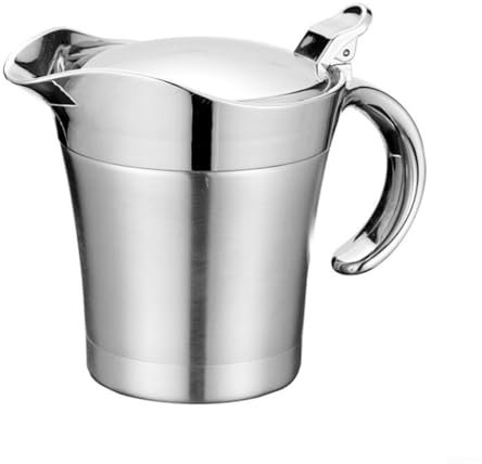 Salsiera in acciaio inox a doppio isolamento con coperchio incernierato, brocca per salse per liquidi caldi e freddi, beccuccio largo per versare facilmente salse, condimenti e brodi (450 ml)