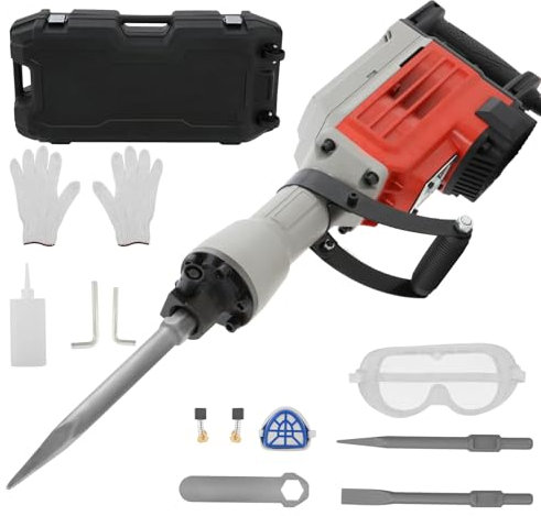 Martillo de Demolición 3500W SDS-Hex, 60J de Fuerza de Impacto, 1900 BPM, con 2 Cinceles Reemplazables, Mango Antivibración y Caja de Transporte - Martillo Percutor Para Hormigón y Obras Pesadas