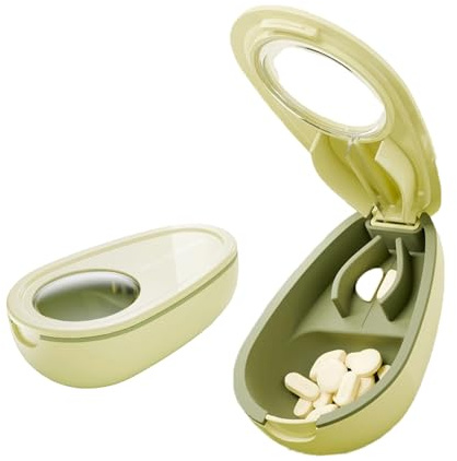 Zinmilin Avocado-Shaped Pill Cutter, Splitter for Small & Large Pills, 2-Compartment, Green, 1 Count