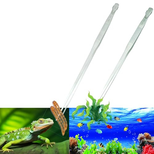 Gostur 2pcs 18.9 inch Aquarium Tweezers with Hanger, 2025 New Extra Long Feeding Tongs, Stainless Steel Large Aquascape Tools for Fish Tank, Terrarium，Aquascaping, Reptile Snake (Curved & Straight)