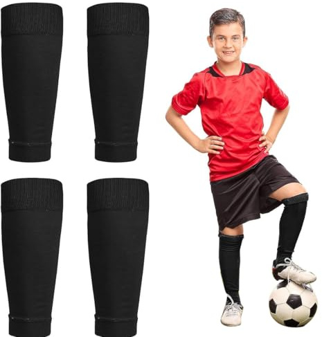 OUDQFCJ 2 Paires de Manchons de Football pour Enfants, Respirants et Élastiques, Protège-Tibias Tubes, Chaussettes de Sport pour Débutants en Matchs de Football (Noir)