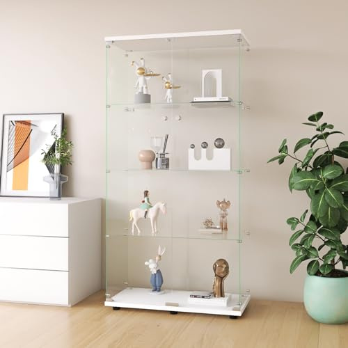 FEEOHOME Vitrine en Verre, vitrine de Collection, Transparent Vitrine sur Pied vitrines trempé Moderne en Verre 4 Couches avec 2 Porte, pour Salon et Chambre à Coucher, Bureau, 80x36x164cm (Blanc)