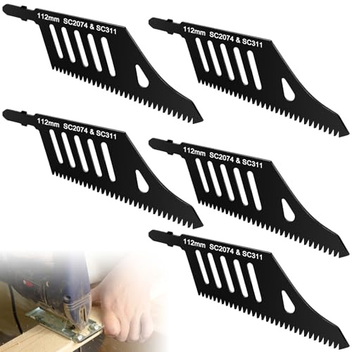 Hojas de sierra de calar en T, 5 unidades, acero al carbono, 112 mm x 31 mm x 1,2 mm, compatible con Dewalt y Bosch 11 TPI para trabajos de corte en madera